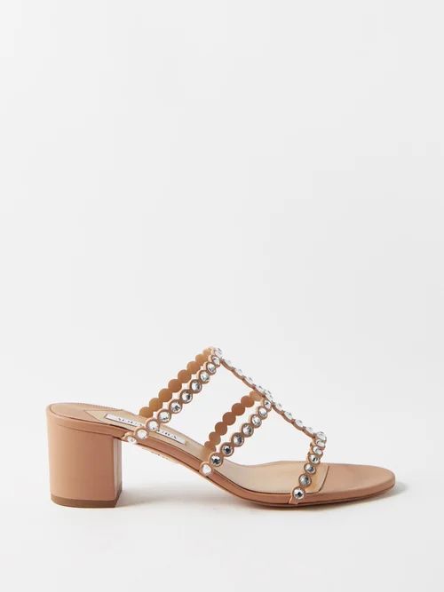 Tequila 50 Crystal-embellished Leather Sandals - Womens - Nude