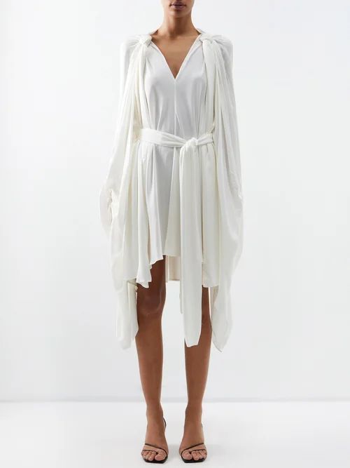 Palmer//harding - Embrace Draped Belted Satin Mini Dress - Womens - Ivory