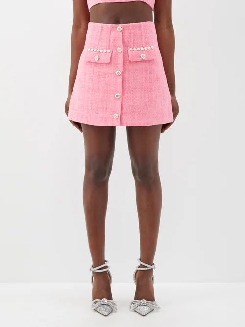 Bouclé Mini Skirt - Womens - Bright Pink