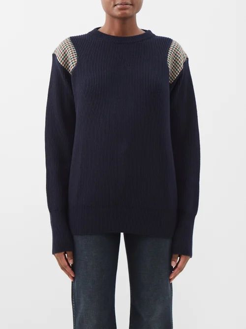 The Lucio Wool-tweed Sweater - Womens - Navy