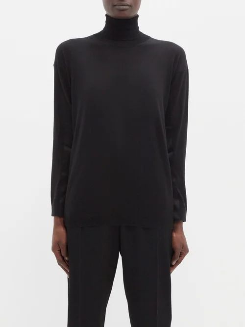 Satin-back Cashmere-blend Roll-neck Sweater - Womens - Black
