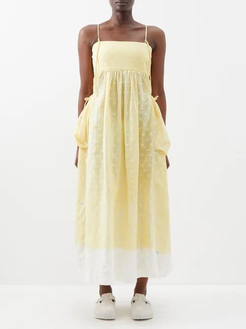 Bay Polka-dot Organic-cotton Midi Dress - Womens - Yellow