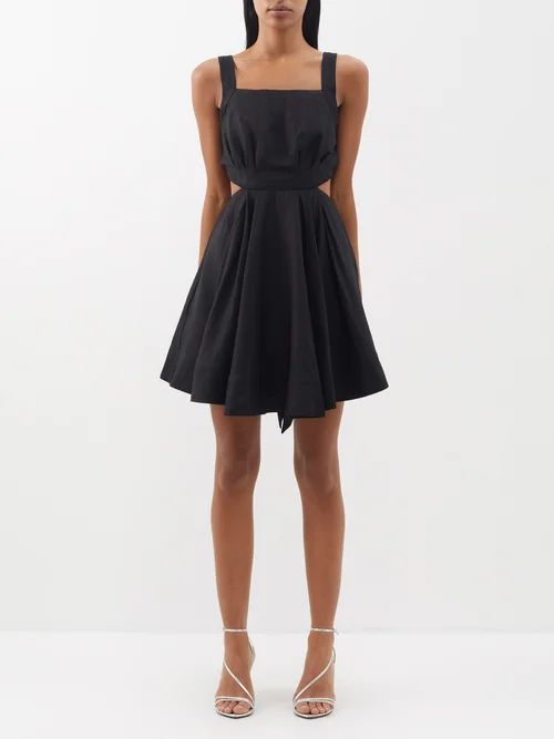 Clara Tie-back Linen-blend Mini Dress - Womens - Black