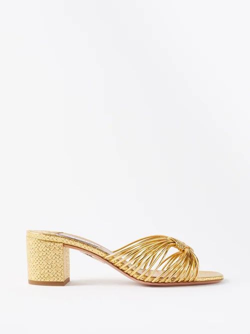 Club 50 Woven Faux-leather Mules - Womens - Gold