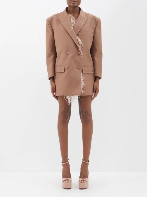 Double-breasted Feather-lapel Suit Jacket - Womens - Camel