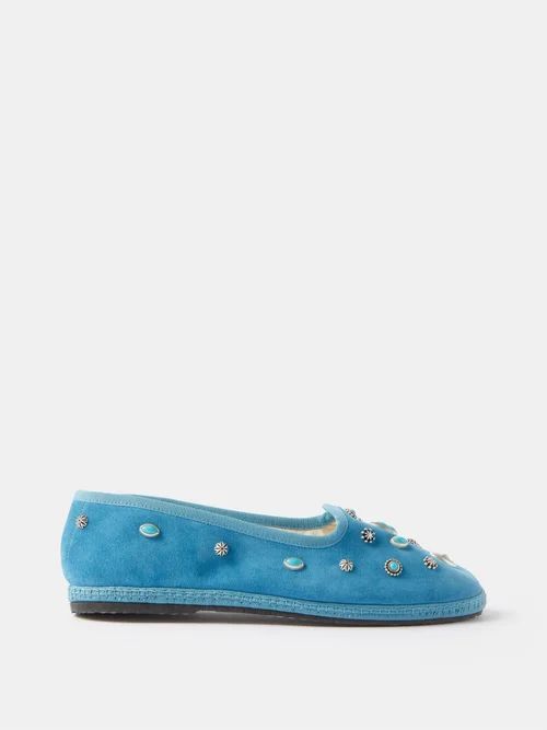 Frutate Embellished-suede Slippers - Womens - Blue