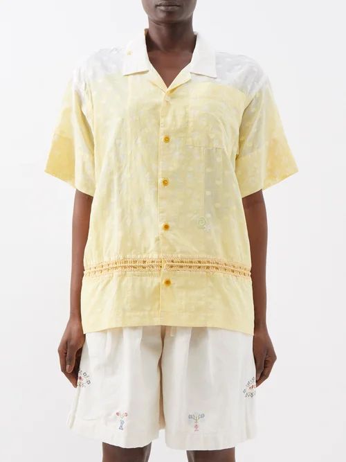 Greetings Polka-dot Organic-cotton Shirt - Womens - Yellow White