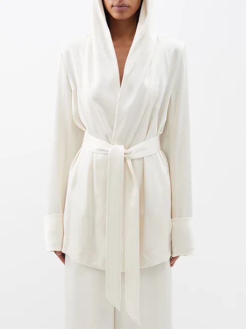 Hooded Satin Robe Jacket - Womens - Ivory