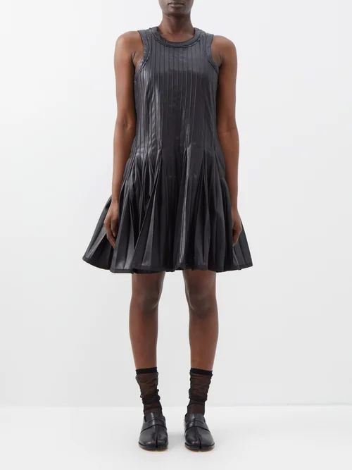Pleated Faux-leather Mini Dress - Womens - Black