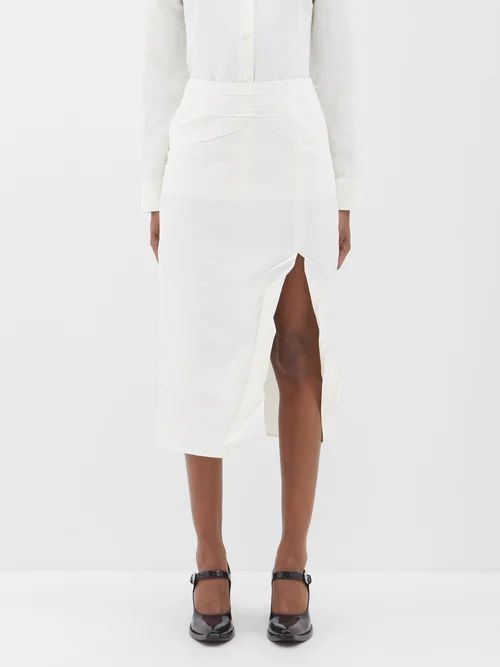 Side-slit Paper-effect Crinkled Skirt - Womens - Ivory