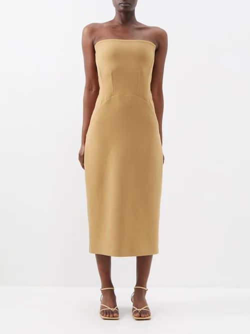 Strapless Bustier Wool-blend Midi Dress - Womens - Light Brown