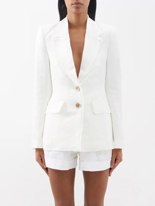 Surrounding Cut-out Linen-blend Blazer - Womens - Ivory