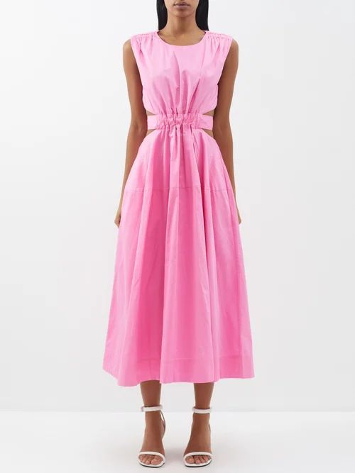 Zorina Cut-out Cotton-poplin Midi Dress - Womens - Pink