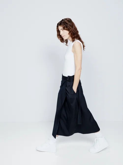 Belted Wool Wrap Skirt - Womens - Navy