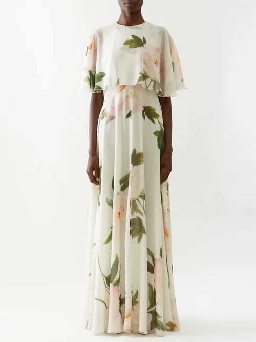 Floral-print Georgette Gown - Womens - Ivory Multi