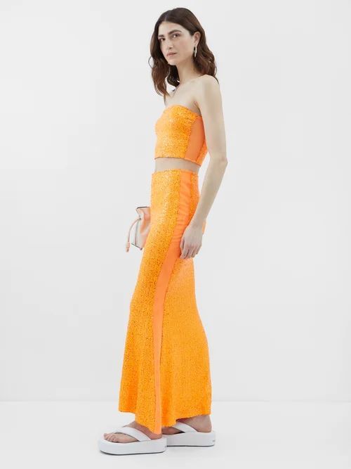 Obie Sequinned-tulle Maxi Skirt - Womens - Orange