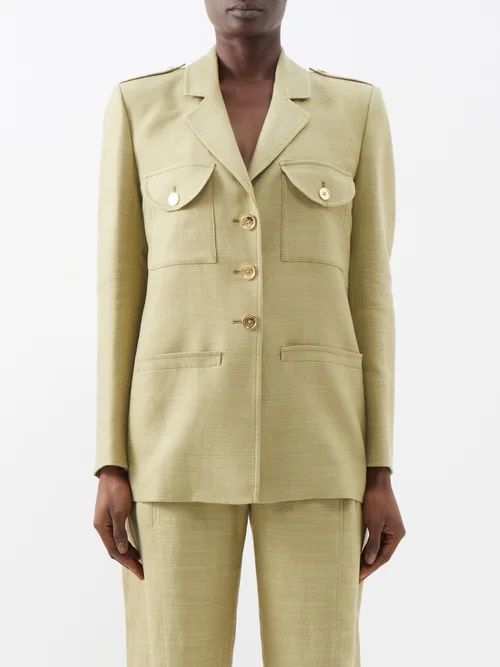 Path Flap-pocket Linen-blend Suit Jacket - Womens - Light Khaki