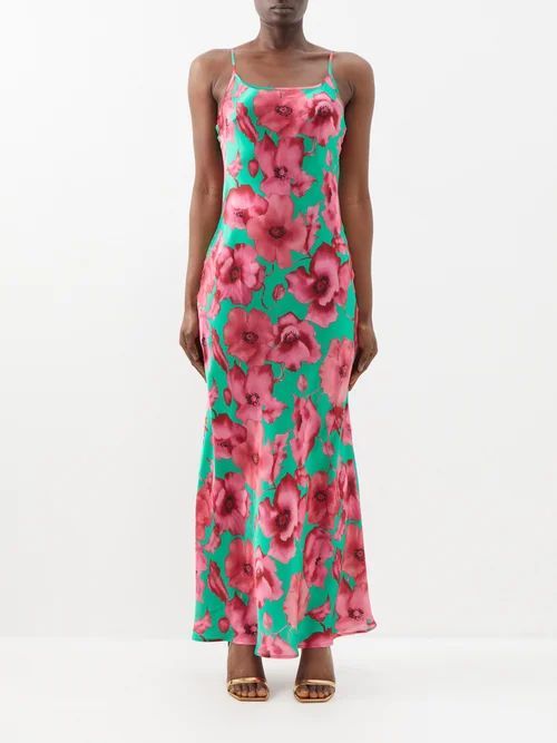 Sofia Floral-print Silk Slip Dress - Womens - Green Pink
