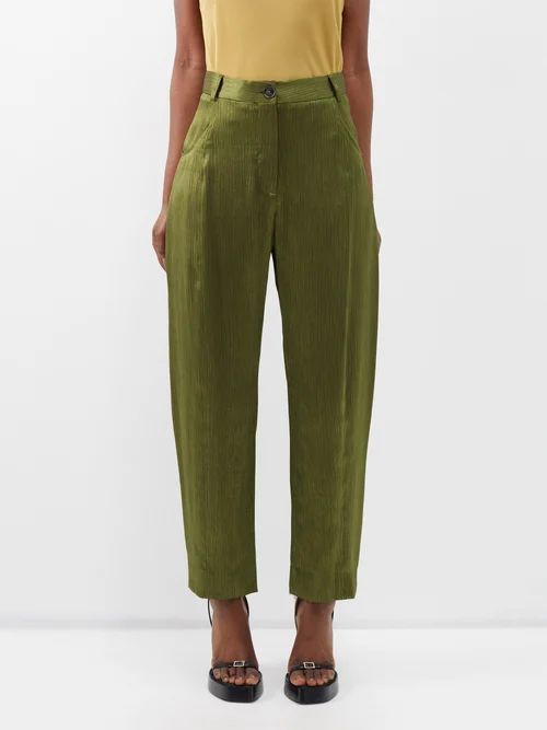 Sorraia Satin Straight-leg Trousers - Womens - Green