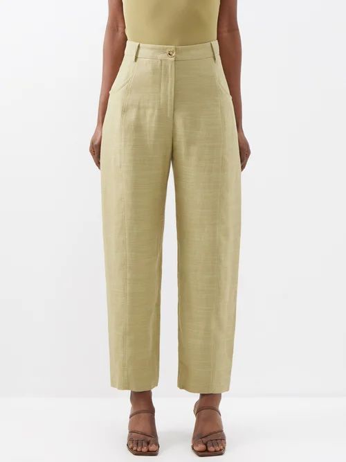 Sorraia High-rise Linen-blend Suit Trousers - Womens - Light Khaki