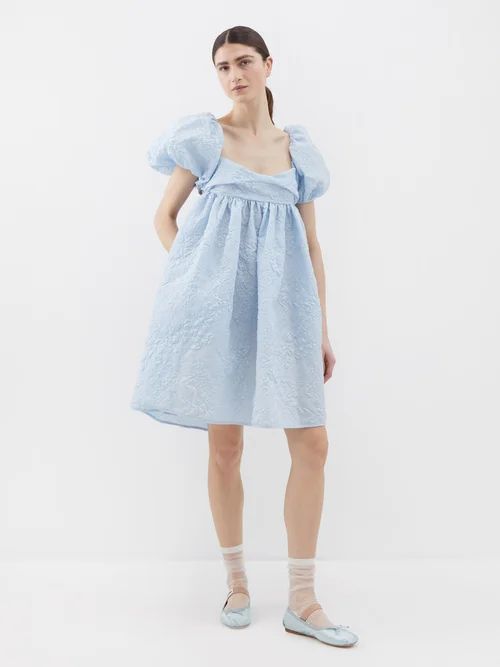 Susanne Puff-sleeve Matelassé Mini Dress - Womens - Light Blue