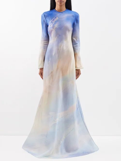 Tama Cloud-print Silk-satin Maxi Dress - Womens - Blue Multi