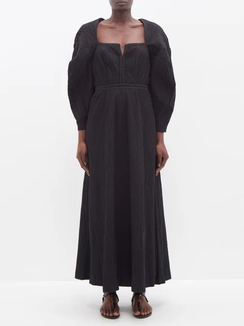 Violeta Smocked Organic-cotton Blend Dress - Womens - Black