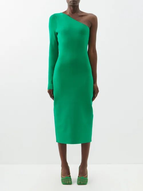 Vb Body One-shoulder Back-slit Jersey Midi Dress - Womens - Green