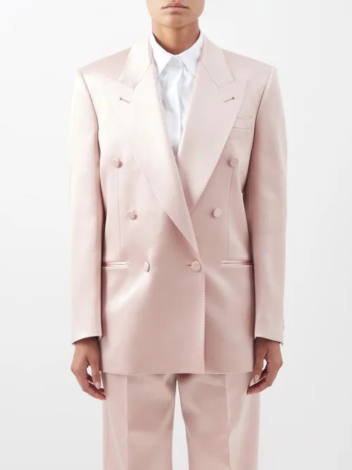 Double-breasted Duchesse-satin Suit Jacket - Womens - Light Pink