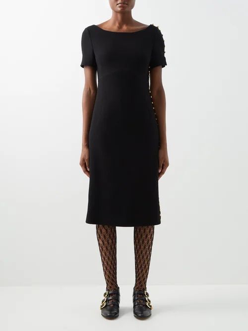 Button-embellished Wool Midi Dress - Womens - Black