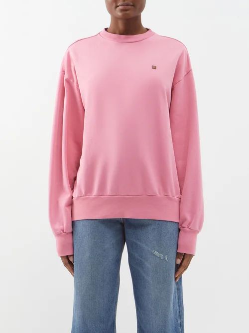 Face-logo Cotton-jersey Sweatshirt - Womens - Pink