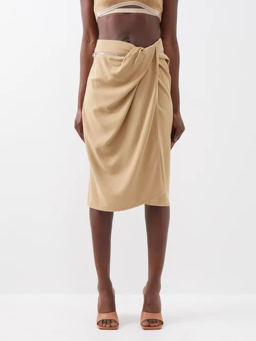 Bodri Gathered-waist Crepe Skirt - Womens - Beige