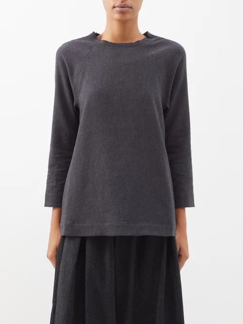 The Spinner Brushed-cotton Blouse - Womens - Dark Grey