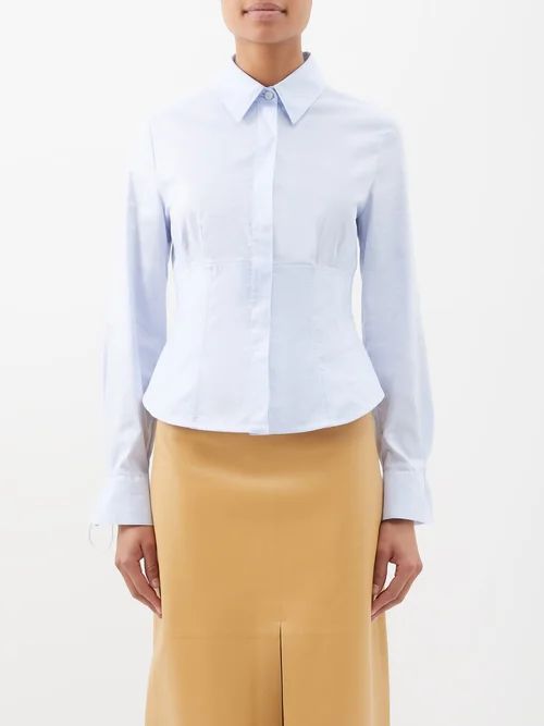 Camicia Pinstriped Cotton-poplin Shirt - Womens - Light Blue