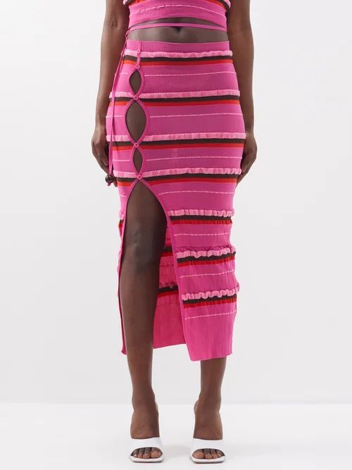 Concha Asymmetric Striped Jersey Skirt - Womens - Pink Multi