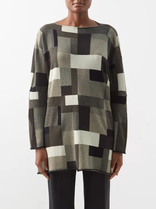 Patchwork Cashmere Sweater - Womens - Olive