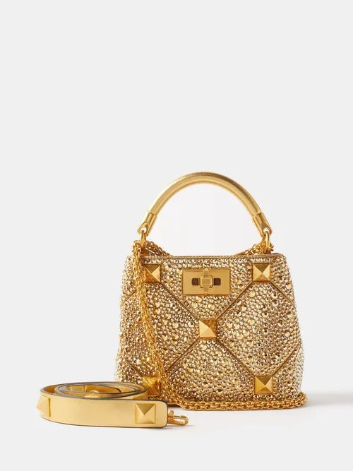 Roman Stud Crystal-embellished Handbag - Womens - Gold