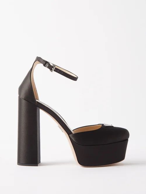 135 Square-toe Logo-plaque Satin Platform Pumps - Womens - Black