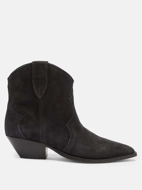 Dewina Suede Western Ankle Boots - Womens - Black