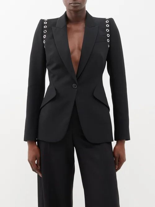 Eyelet-embellished Crepe Suit Jacket - Womens - Black
