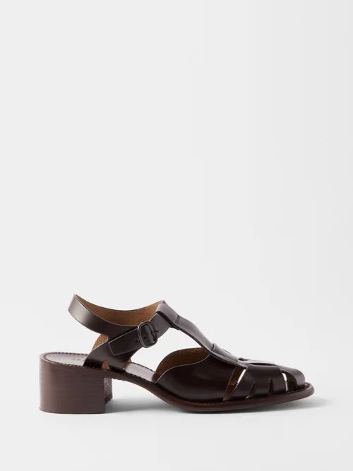 Pesca Cutout Leather Heeled Sandals - Womens - Brown
