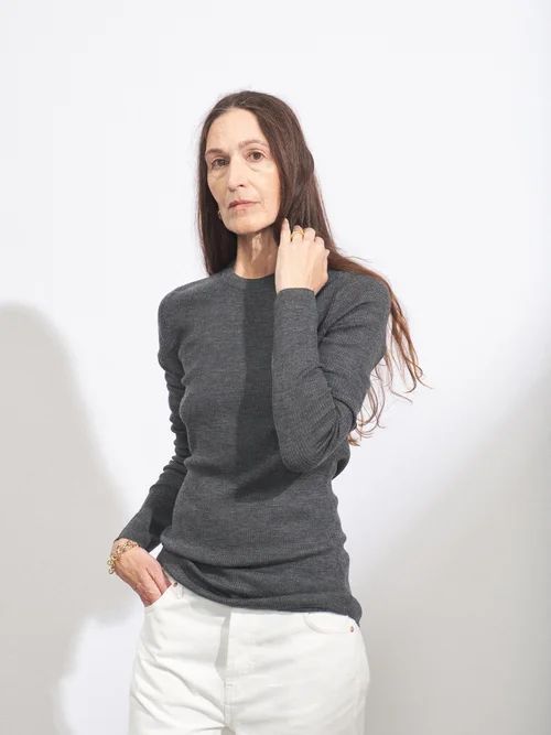 Crew-neck Fine-rib Responsible Merino Wool Sweater - Womens - Charcoal