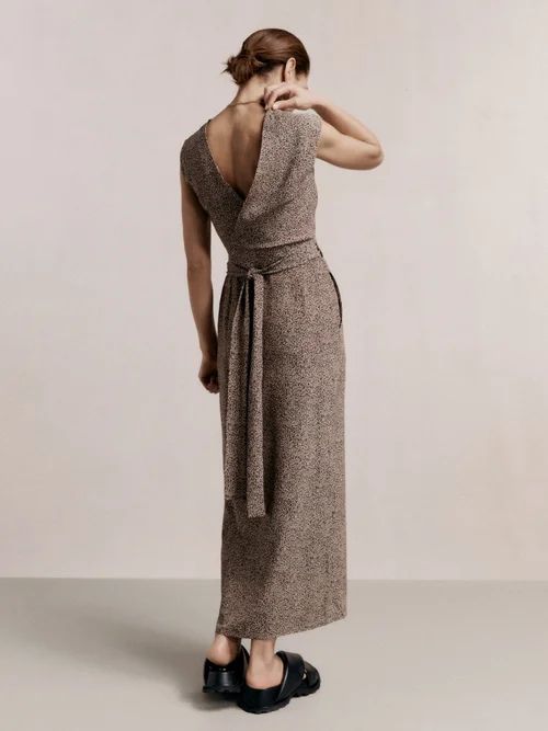 Abstract-print Sleeveless Silk Wrap Dress - Womens - Beige Multi