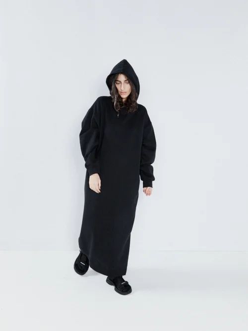 Recycled-yarn Hoodie Dress - Womens - Black
