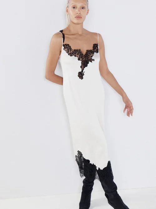 Lace-trimmed Silk-satin Slip Dress - Womens - Ivory