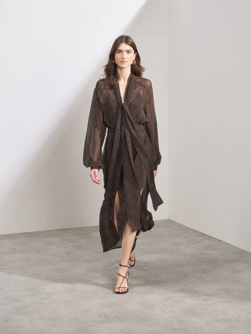 Raglan-sleeve Leopard-print Silk Maxi Dress - Womens - Leopard Print