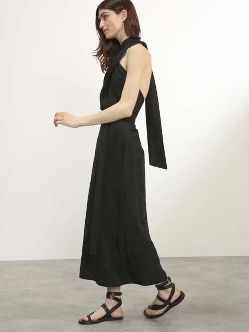 Cross-front Silk-blend Halter Dress - Womens - Black