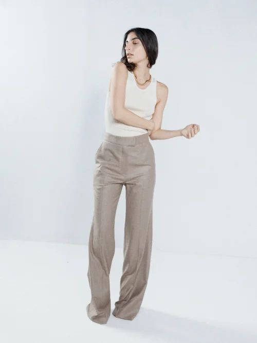 Flared Cashmere Tailored Trousers - Womens - Dark Beige
