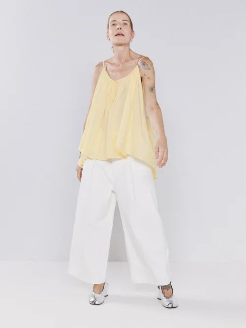 Adjustable-front Cotton-blend Cami Top - Womens - Yellow
