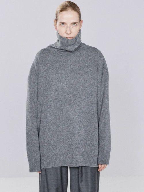 Displaced-sleeve Roll-neck Wool Sweater - Womens - Grey